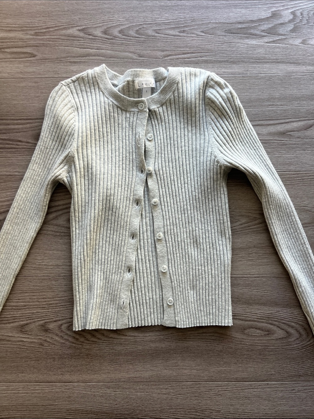 Leith Light Gray Ribbed Button-Up Women's Sweater